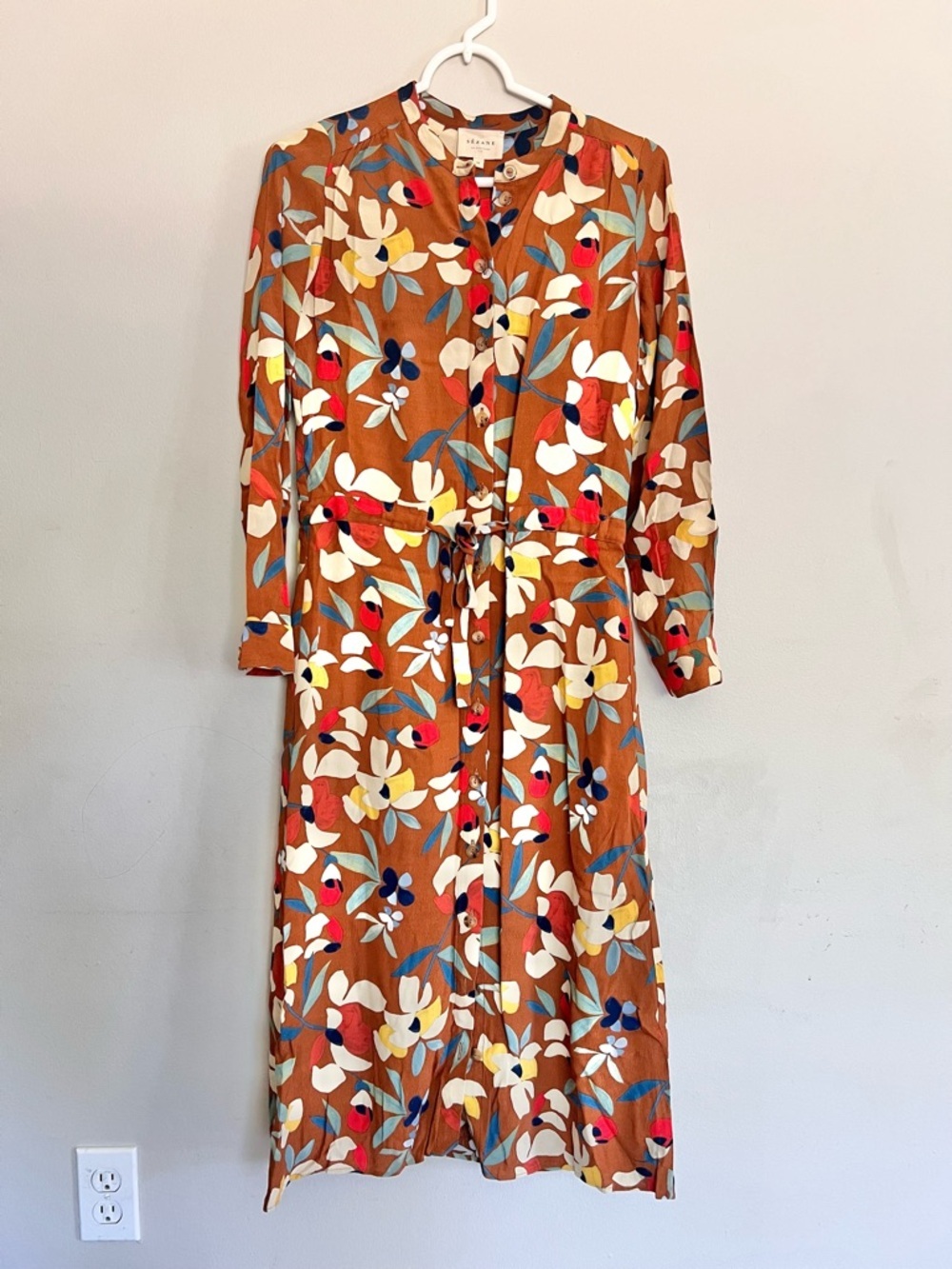 Sezane Vicky Floral Print Lined Midi Dress Long Sleeve Size 34 - Picture 2 of 5